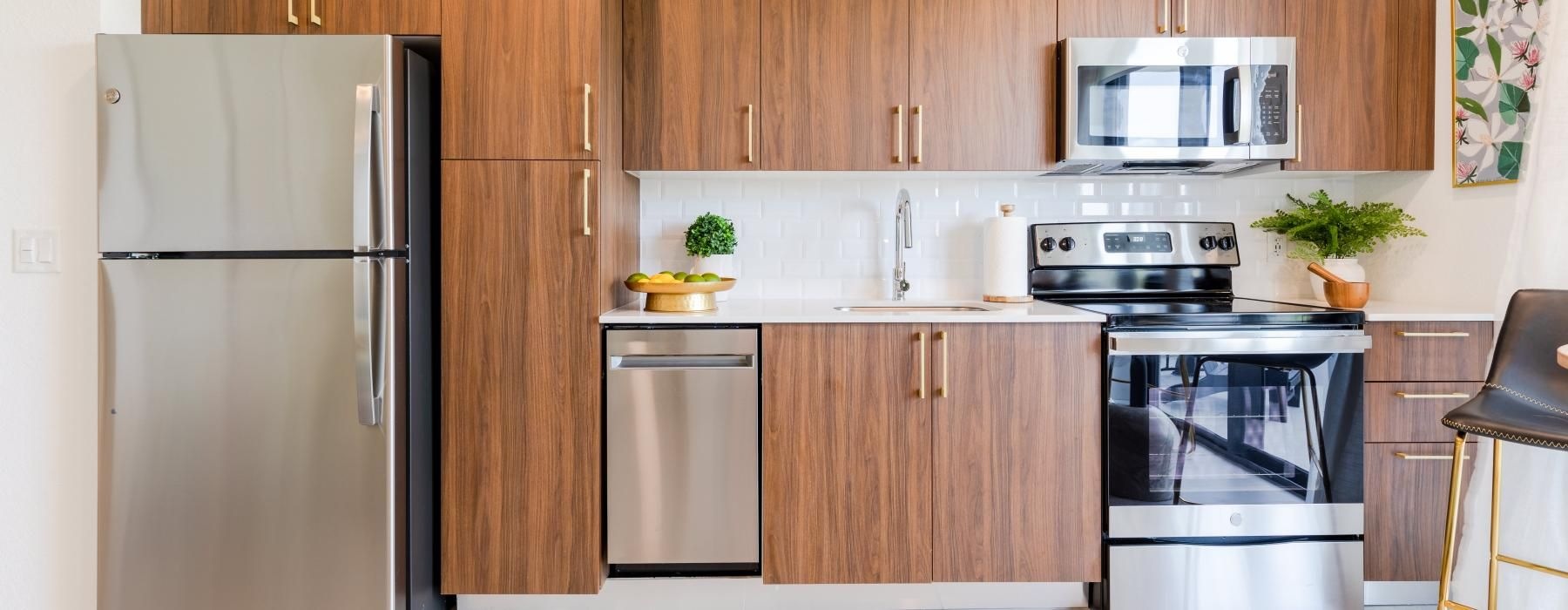 a kitchen with stainless steel appliances