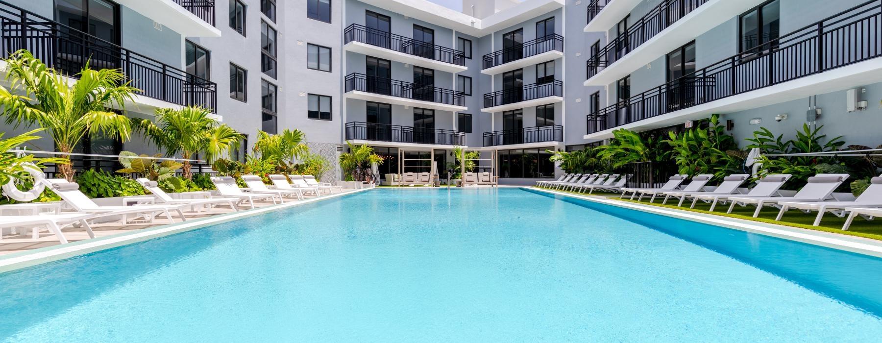 a swimming pool in a building